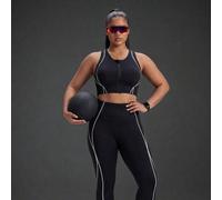 Soutien-gorge de sport noir sans couture avec fermeture éclair avant et décoration de ligne blanche pour femmes de grande taille 1XL,2XL,3XLBlocs de couleurÉtoffe