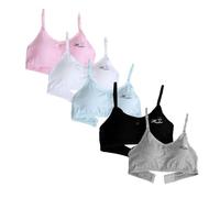 Soutien-gorge de sport pour adolescents respirant avec rembourrage fixe/rembourré doux avec dos en U pour l'école pour adolescents de 10 à 16 ans, Lot de 5, 30-34A