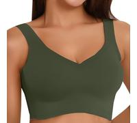 Soutien-gorge de sport pour femme à fort impact - Grande taille - Coussinets pour femme - Sans armatures - Extensible - Confortable - Couverture complète - Sans couture - Respirant - Sans fil, Vert, L