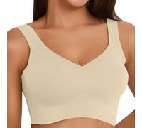 Soutien-gorge de sport pour femme à fort impact - Grande taille - Coussinets pour femme - Sans armatures - Extensible - Confortable - Couverture complète - Sans couture - Respirant - Sans fil, beige