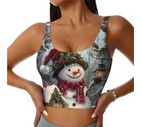 Soutien-gorge de sport pour femme à soutien élevé - Bonhomme de neige de Noël Cabine en bois souple athlétique court d'entraînement pour femme, noir, XX-Large