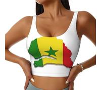 Soutien-gorge de sport pour femme avec imprimé carte du Sénégal - Compression - Évacuation de l'humidité - Haut impact, noir, Taille S