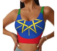 Soutien-gorge de sport pour femme avec motif drapeau de l'Éthiopie, compression, évacuation de l'humidité, haut impact, noir, Taille S