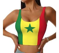 Soutien-gorge de sport pour femme avec motif drapeau du Sénégal, compression et évacuation de l'humidité, noir, Taille XL