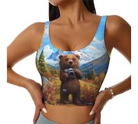 Soutien-gorge de sport pour femme avec motif ours enneigé et dos nu pour la photographie de montagne, Noir , XXL