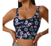 Soutien-gorge de sport pour femme, débardeur court d'entraînement avec motif papillons d'amour, soutien-gorge de sport dos en U, Noir/blanc, S