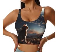 Soutien-gorge de sport pour femme, débardeur court d'entraînement en forme de chat du désert pyramide, dos en U, haut athlétique, Noir/blanc, L