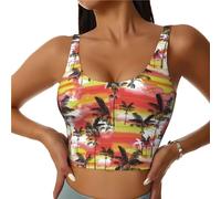 Soutien-gorge de sport pour femme, débardeur court d'entraînement Palm tree_AE, soutien-gorge de sport dos en U, Noir/blanc, M