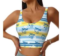 Soutien-gorge de sport pour femme, débardeur court d'entraînement Palm tree_AH, soutien-gorge de sport dos en U, Noir/blanc, L