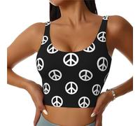 Soutien-gorge de sport pour femme - Haut court d'entraînement pour femme - Motif signe de paix - Style bohème - Noir, Noir/blanc, L