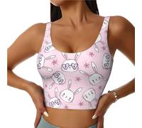 Soutien-gorge de sport pour femme, lunettes d'amour, mignon lapin rose, débardeur court d'entraînement, soutien-gorge de sport dos en U, Noir/blanc, XXL