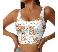 Soutien-gorge de sport pour femme - Motif chien corgi mignon - Amour - Entraînement - Débardeur sans ventre - Dos nu - Soutien-gorge de sport - Haut de course, Noir , XL