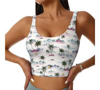 Soutien-gorge de sport pour femme, Palm Tree Island_B, débardeur court d'entraînement, soutien-gorge de sport dos en U, Noir/blanc, XXL