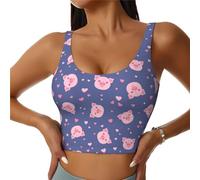 Soutien-gorge de sport pour femme - Rose - Amour - Cochon mignon - Débardeur d'entraînement - Débardeur ventre nu - Dos nu - Soutien-gorge de sport - Haut de course à pied, Noir , XXL