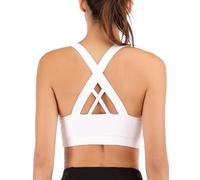 Soutien-gorge de sport pour femme, soutien élevé, dos croisé, rembourré, à bretelles, avec bonnets amovibles, haut d'entraînement et de yoga, A - Blanc, Taille L