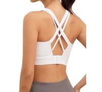 Soutien-gorge de sport pour femme, soutien-gorge push-up à fort impact croisé dans le dos rembourré à bretelles pour entraînement, course à pied, sport, yoga pour grand buste, D-blanc, Taille M
