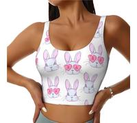Soutien-gorge de sport pour femme, style dessin animé, lunettes d'amour, lapin, débardeur court d'entraînement avec dos en U, haut athlétique, Noir/blanc, S