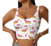 Soutien-gorge de sport pour femme, teckel, chiot, fleur d'amour, débardeur court d'entraînement pour entraînement, soutien-gorge de sport dos en U, Noir/blanc, S