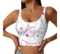 Soutien-Gorge de Sport pour Femme Tour Eiffel Paris Love Rose Débardeur de Sport Fitness Entraînement Débardeurs Course Yoga Soutiens-Gorge