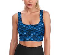 Soutien-Gorge de Sport pour Femmes, Style écailles de Poisson Bleu, débardeur de Yoga imprimé, Culture rembourrée