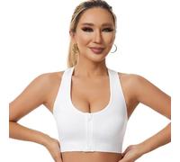 Soutien-gorge de sport rembourré avec fermeture éclair sur le devant pour femme - Sans armatures - Respirant - Trou post-chirurgie - Soutien-gorge de yoga avec bonnets amovibles