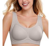 Soutien-gorge de sport sans armatures doux sans coutures avec col en V profond Bralette BHS classique avec large sangle Soutien-gorge confortable rembourré, kaki, M