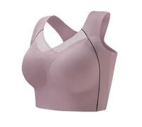 Soutien-gorge de sport uni sans coutures pour femme - Résistant aux chocs - Push Up - Sans armatures - Parois latérales élargies, Rose, 50-60 KG
