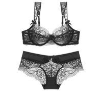Soutien-Gorge en Dentelle Florale pour Femmes Soutien-Gorge Ultra-Fin en Maille brodée et Transparente avec Armature (95D,Noir)