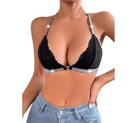 Soutien-gorge en dentelle pour femme avec fermeture sur le devant - Soutien-gorge sans fil à trois angles - Soutien-gorge confortable, Noir , L Grande taille