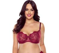 Soutien-gorge en dentelle souple pour femmes, classique, floral et sensuel, sans rembourrage 1059, rouge bordeaux, 75g