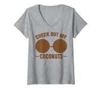 Soutien-Gorge en Noix de Coco pour Adulte Inscription Check Out My Coconuts Shell T-Shirt avec Col en V, Femme, Gris Chiné, S