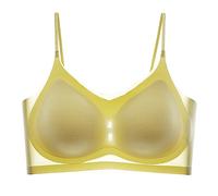 Soutien-gorge en soie de glace, ultra fin, respirant, sans couture, pour femme, confort d'été invisible en maille fraîche sans fil Push Up, 01 Jaune, L