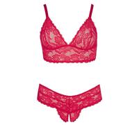 Cottelli Grande Taille - ensemble soutien-gorge en dentelle douce (rouge) - 4XL