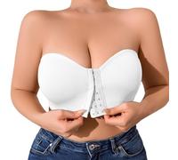 Soutien-gorge femme confortable grande taille avec fermeture avant pour la maison et les loisirs. Design crochet. Style polyvalent pour toute l'année., Blanc., 3XL