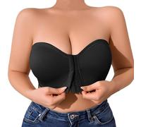 Soutien-gorge femme confortable grande taille avec fermeture avant pour la maison et les loisirs. Design crochet. Style polyvalent pour toute l'année., Noir , 3XL