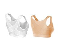 Soutien-Gorge Femme Fermeture Devant De Soutien Du Sans Fil À Couverture | Complète Pour 2 Pièces (Beige Et Blanc) Brassiere Grande Taille Brassière Coton Gorge Anti Bourrelet Dos Minimiseur Sport