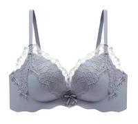 Soutien-Gorge Femme sans Armature Brassière, en Dentelle Sexy et Pur désir décolleté Profond et décolleté Profond sans Anneau en Acier avec Petite Poitrine (Grey 38)