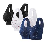 Soutien Gorge Fermeture Devant Soutien Gorge Personnes âgées pour Quotidien | Brassiere Femme Sans Armature Coton Confort Ultra Doux Gilet Soutien-Gorge Bretelle Large pour Femmes Âgées 3-Pack