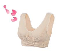 Soutien-gorge Gainant Gainant Pour Femme Plus Âgée Bralette En Dentelle Sans Fil Avec Boucle Latérale Croisée Sur Le Devant Corset Confortable Sous-vêtements De Sport Push Up ( Color : Beige , Size :