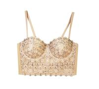 Soutien Gorge Grande Taille DéBardeur en Dentelle Orné De Strass Et De Perles Crop Top Corset De Danse Orientale Bustier Amincissant à Baleines pour Une Superposition Tendance Sexy