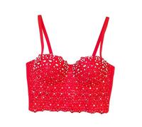 Soutien Gorge Grande Taille DéBardeur en Dentelle Orné De Strass Et De Perles Crop Top Corset De Danse Orientale Bustier Amincissant à Baleines pour Une Superposition Tendance Sexy