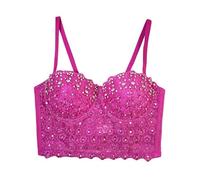 Soutien Gorge Grande Taille DéBardeur en Dentelle Orné De Strass Et De Perles Crop Top Corset De Danse Orientale Bustier Amincissant à Baleines pour Une Superposition Tendance Sexy