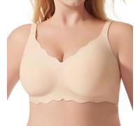 Soutien-gorge grande taille normale haut et bas en forme de vague pour des courbes plus complètes avec tissu respirant bretelles réglables, beige, XL