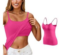Soutien-gorge intégré de printemps à col rond sans manches avec soutien-gorge intégré solide basique mignon tendance débardeurs athlétiques dos nu 2025 Y2K sortie mode décontractée femme, rose vif, L