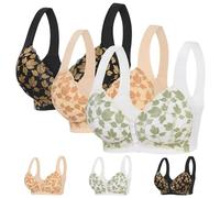 Soutien-gorge marguerite pour femmes âgées en dentelle florale avec boutons sur le devant, sans armatures, grande taille, respirant, push up sur le devant, fermeture à pression, 3 pièces - D, 120D
