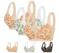 Soutien-gorge marguerite pour femmes âgées en dentelle florale avec boutons sur le devant, sans armatures, grande taille, respirant, push up sur le devant, fermeture à pression, 3 pièces - E, 130D