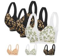 Soutien-gorge marguerite pour femmes âgées en dentelle florale avec boutons sur le devant, sans armatures, grande taille, respirant, push up sur le devant, fermeture à pression, 3 pièces-G, 110D