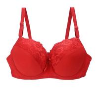 Soutien-gorge minimiseur avec armatures - Col en V profond - Bustier sexy pour femme - Couleur unie - Soutien-gorge push-up élégant - Doux et confortable - Respirant - Bretelles spaghetti, rouge, 90C