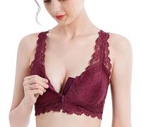 Soutien-Gorge Post-Chirurgie Mastectomie Femme avec Poches Coussinet Amovible Bralette Lace Front Closure Zipper Brassière sans Fil Bandeau Prothèse Mammaire Postopératoire (Color : Red, Size : XXL/