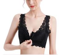 Soutien-Gorge Post-Chirurgie Mastectomie Femme Avec Poches Coussinet Amovible Bralette Lace Front Closure Zipper Brassière Sans Fil Bandeau Prothèse Mammaire Postopératoire ( Color : Black , Size : XL